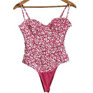 ZARA Bodysuit Corset Ruched Bust Floral Adjustable Straps Stretch Womens XS Pink